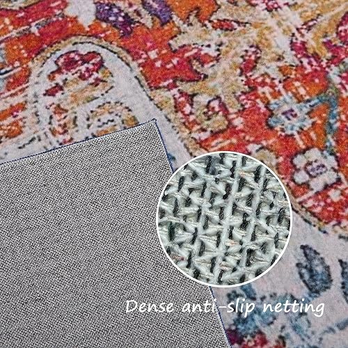 Wegital Area Rugs Living Room Bedroom Non-Slip Large Rugs Washable Short Pile Rug For Living Room Bedroom Dining Room Luxury Skin-Friendly Carpet Persian Pattern Boho Rug 120X180cm Orange - Image 5