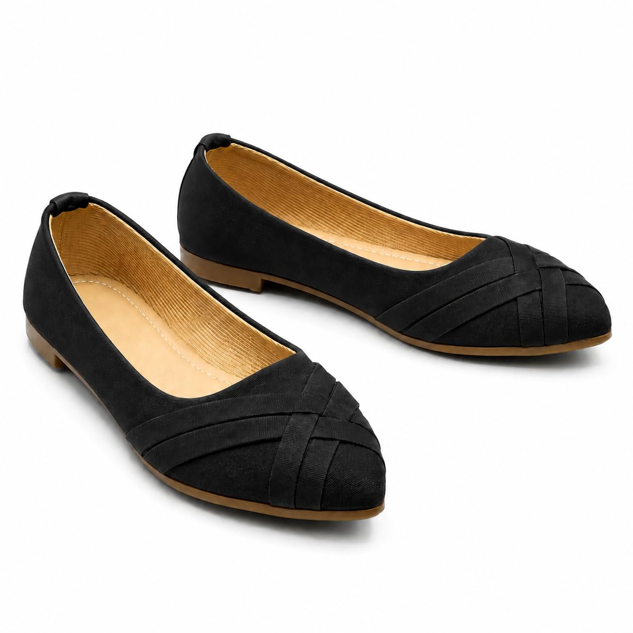 Women's Pointed Toe Bellies with Woven Striped Design | Cushioned Footbed | Anti-Slip Sole | Ballerina Flats for Office, College-image-2