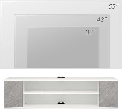Miniatura 4 de WAMPAT Soporte de TV flotante blanco montado en la pared, centro de entretenimiento, gabinete flotante de TV, consola multimedia, gabinete de Blanco