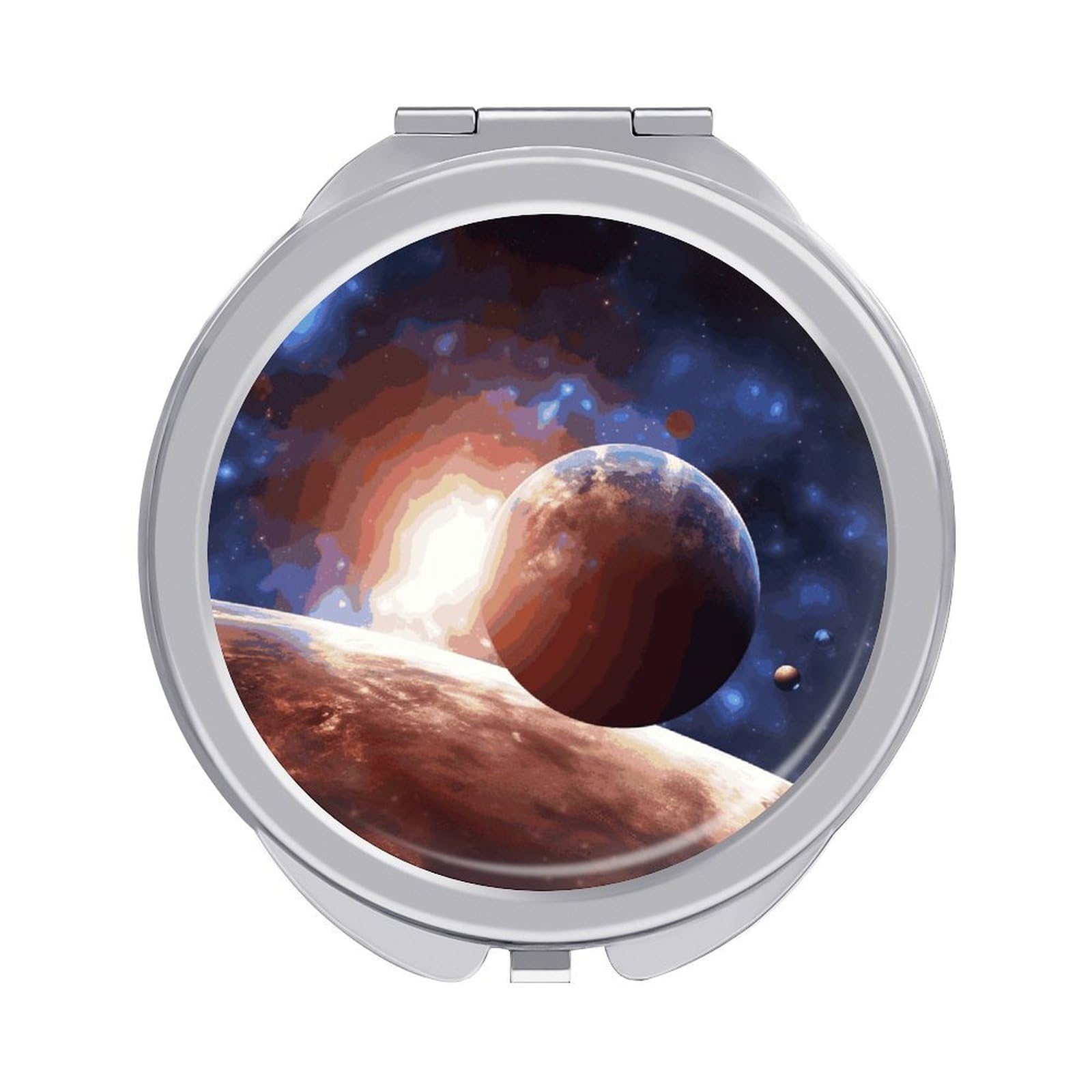 FekiLoot Planets in Space Background Travel Makeup Mirror 2 X /1 X Magnifying Slim Pocket Mirrors Compact for Purse Travel Makeup Mirrors for Pocket, Handbag, Purse Women Gift