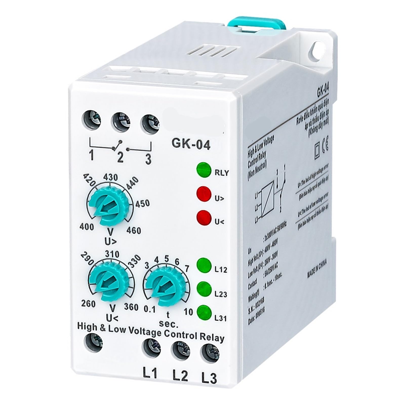 Relais de protection analogique GK-04 réglable pour absence de phase 3 x 380 V
