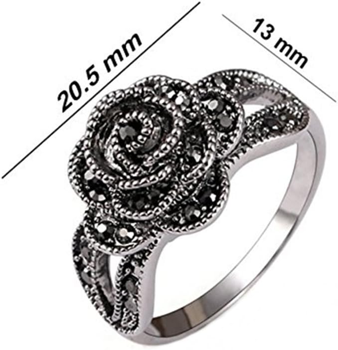 Women's Black Rings Vintage Rings Statement Rings for Women Band Marcasite Crystal Rings for Women - Image 5