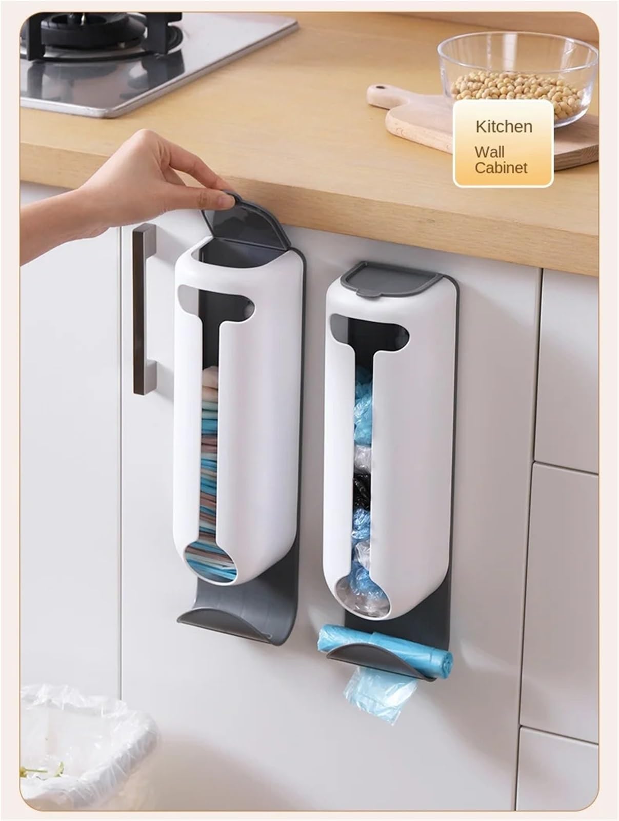 Müllbeutelspender 2 Stück an der Wand montierte Plastiktütenspender, Organizer for Küche und Zuhause, ordentliche Organisation, platzsparende Müllbeutel-Aufbewahrungsbox