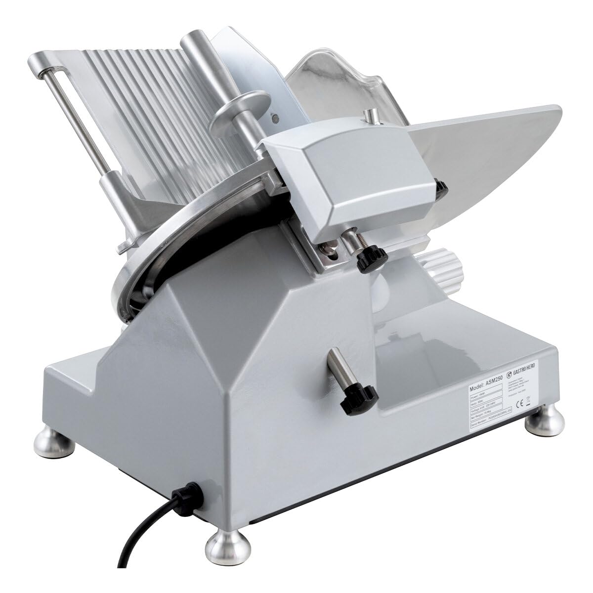 GastroHero Aufschnittmaschine 250 mm, einstellbar, Aluminium ASM250 | Wurstschneidemaschine, einstellbare Schnittstärke 0,2-12 mm, Schnittlänge 210 mm, Schrägschneider
