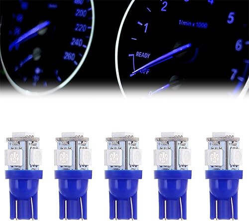 Miniatura 2 de cciyu 194 Extremadamente brillante: Bombillas LED T10-5-5050-SMD Lámpara de luz para placa de matrícula cuña T10 168 2825 W5W Azul Paquete de 5