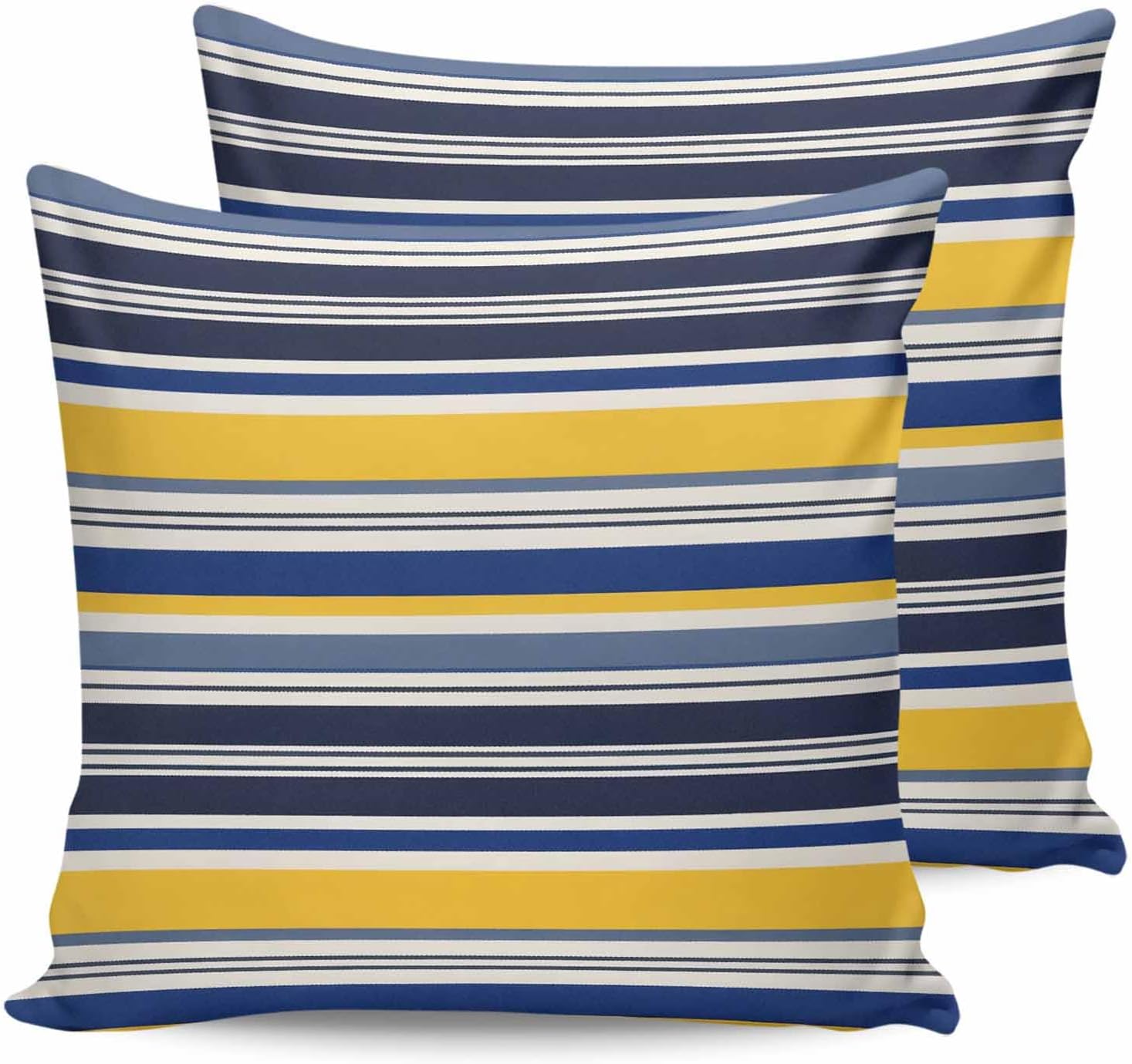Outdoor Waterproof Throw Pillow Covers Set of 2 Yellow Stripes Lines Pillowcases 18x18 Inches Navy Blue Classic Striped Decorative Pillows Cushion Case Patio Pillows for Couch Bed Chair Garden