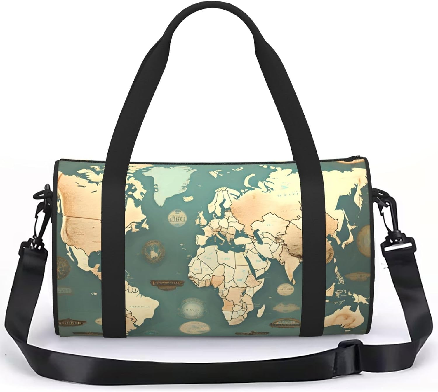 World Map Retro Print Sports Tote Bag Lightweight Water-Resistant Gym Backpack Travel Supplies