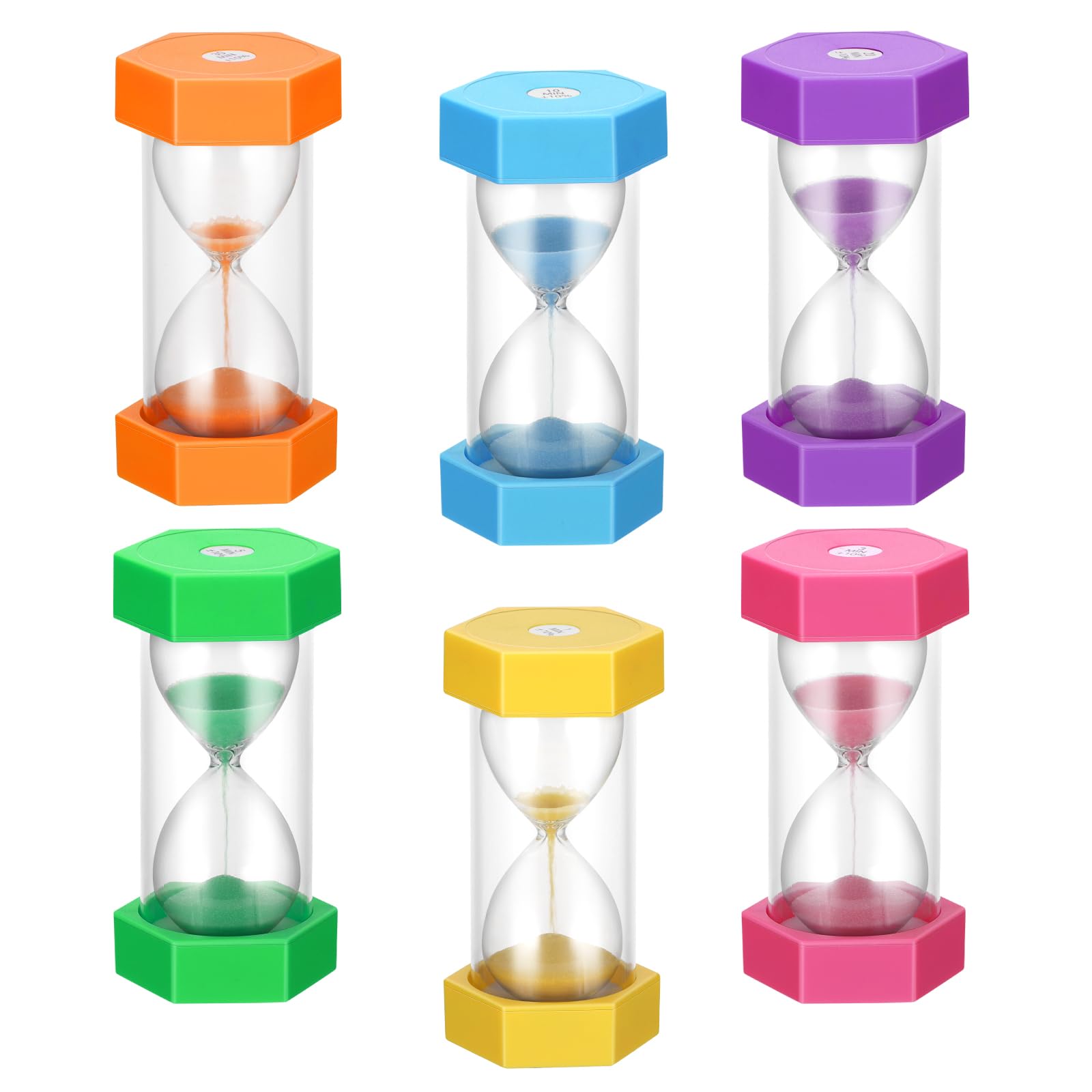 Wowlela Sand Timer, 6 Colors Hourglass Sand Timer for Kids 1/3/5/10/20/30 Minutes Acrylic Sand Clock, Colorful Plastic Sand Watch Hour Glass Sandglass for Classroom Game Home Office Decoration