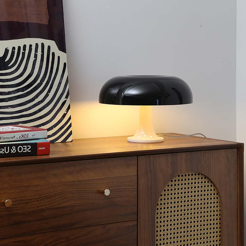 Pilz Tischlampe LED Innen Pilz Lampe mit Kabel Schalter Tischleuchte Dimmbar Nachttischlampe Schwarze Vintage Tisch Lampe Mushroom Deko Schreibtischlampe Runde 3 Helligkeitsstufen,A