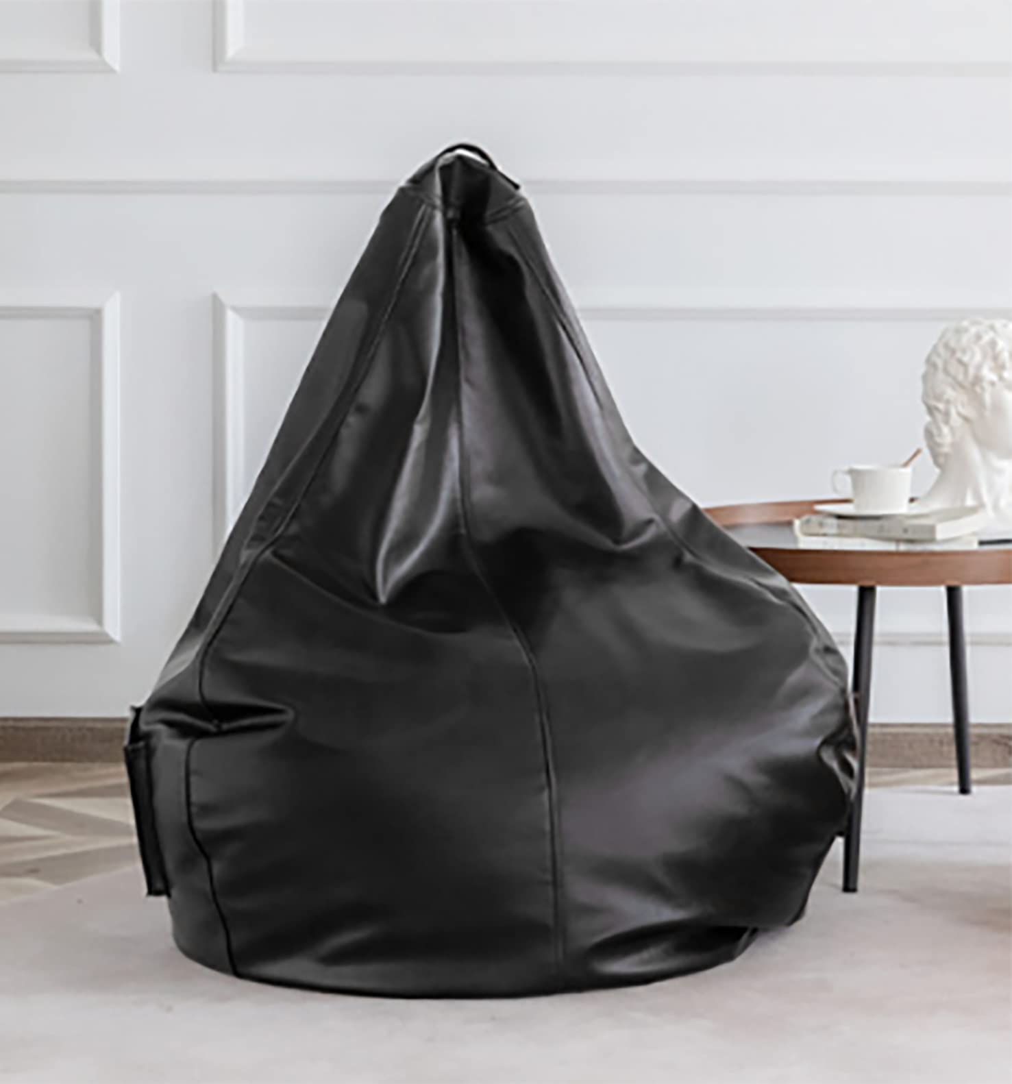 LEXAVI Brand® - Bean Bag with Footrest Filled with Beans, Large Jumbo Size in Faux Leather - (XXXL, Black - Pocket) 2