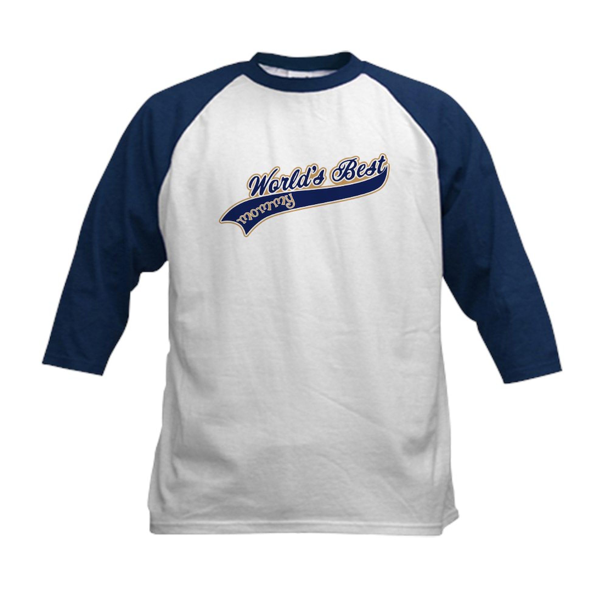 CafePress Worlds Best Mommy Kids Baseball Jersey Kids Cotton Baseball Jersey, 3/4 Raglan Sleeve Shirt Navy/White