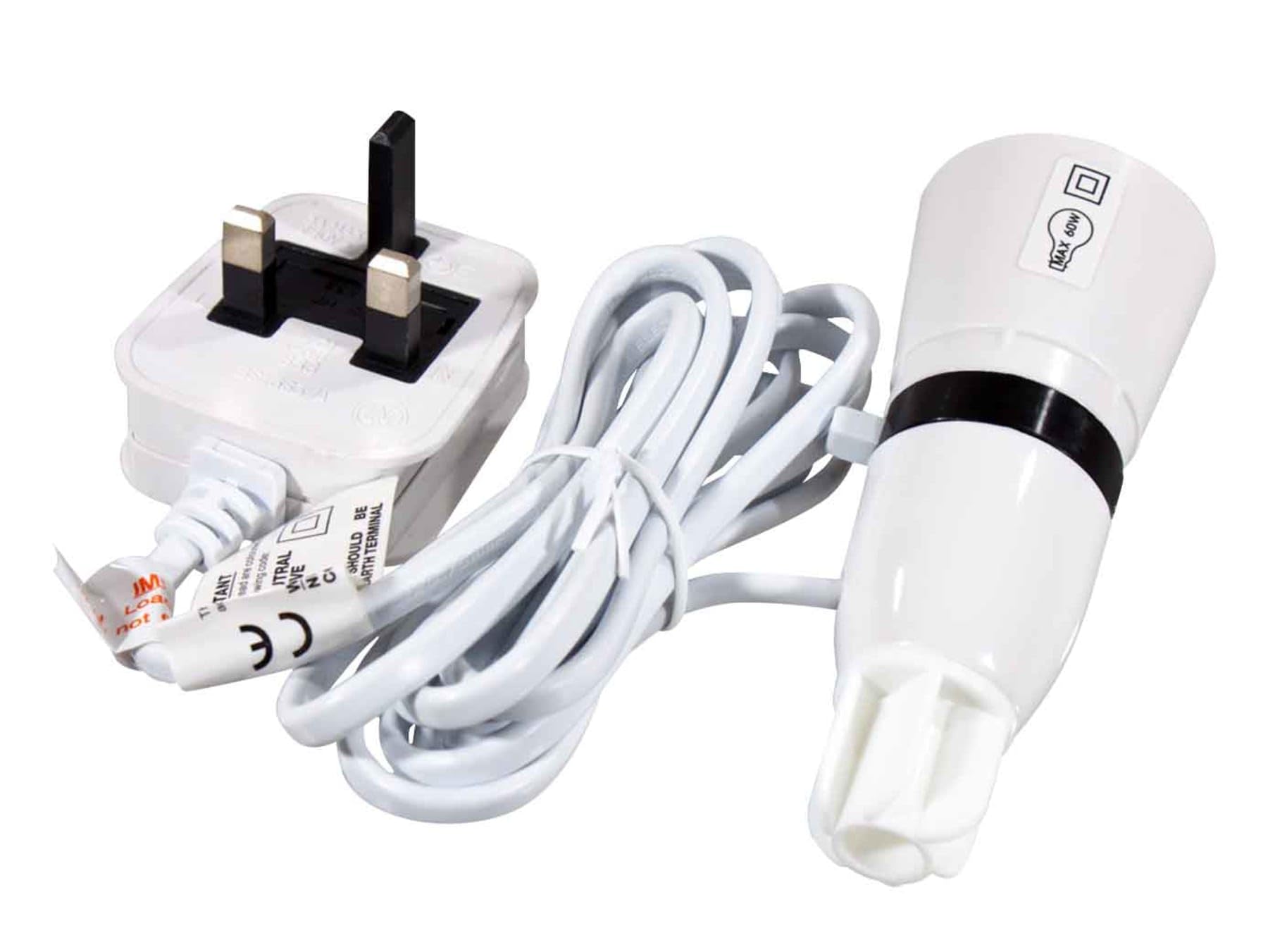 Dencon Switched Bottle Lamp Adaptor White, Flex and Plug to BSEN/IEC60598 (5051)