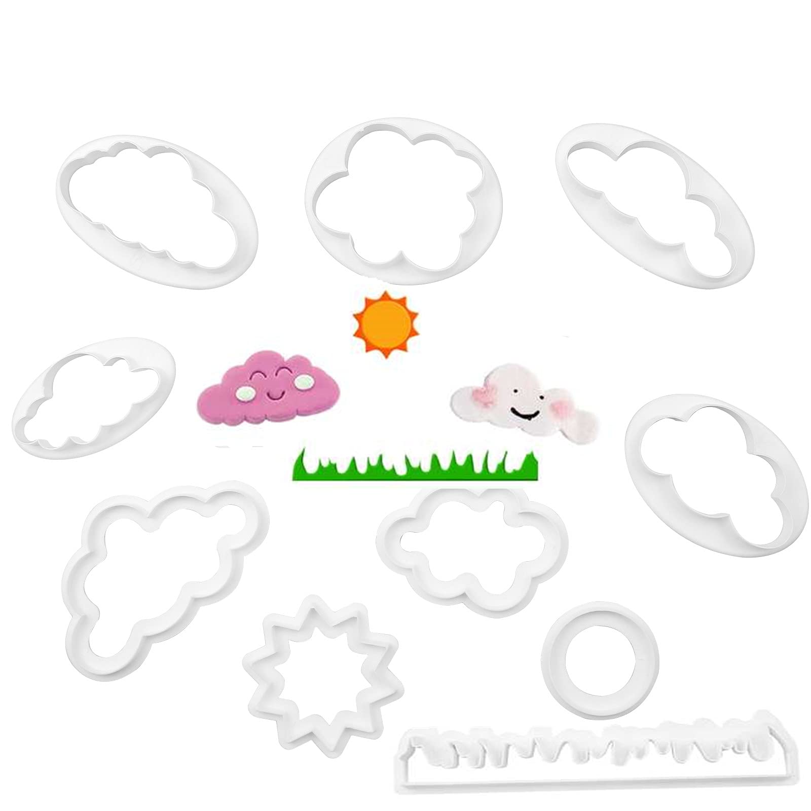 hocadon 10Pcs Cloud Shape Fondant Cutter, Plastic Cloud Cookie Cake Cutter, Fondant Decorating Tools for Baking Room Coffee Shop Cake Children DIY Cookware Sugarcraft