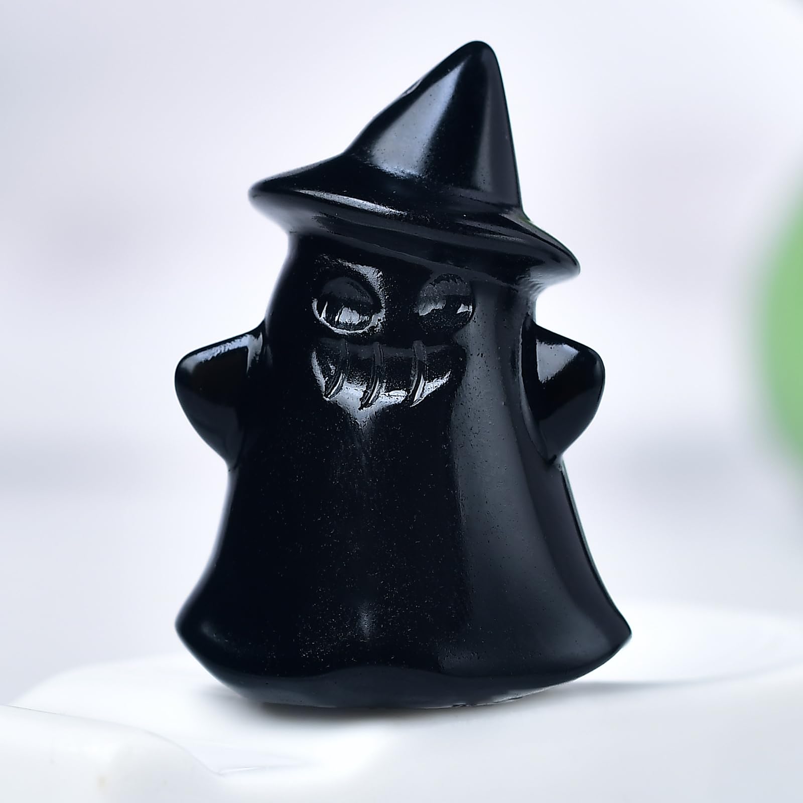 WUYOUSHI Natural Obsidian Crystal Ghost Statue 1.58" Chakra Carving Reiki Healing Crystal Stone Halloween Decoration Desktop Decoration Gifts