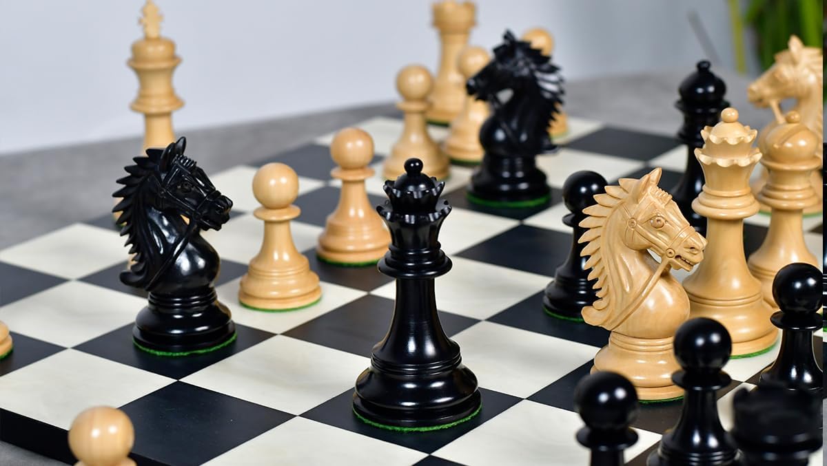 The CB Bridle Series Luxury Staunton Chess Pieces in Ebony Wood & Boxwood – 4.2" King, Triple Weighted Professional Chessmen with Extra Queens – Handcrafted by ChessBazaar