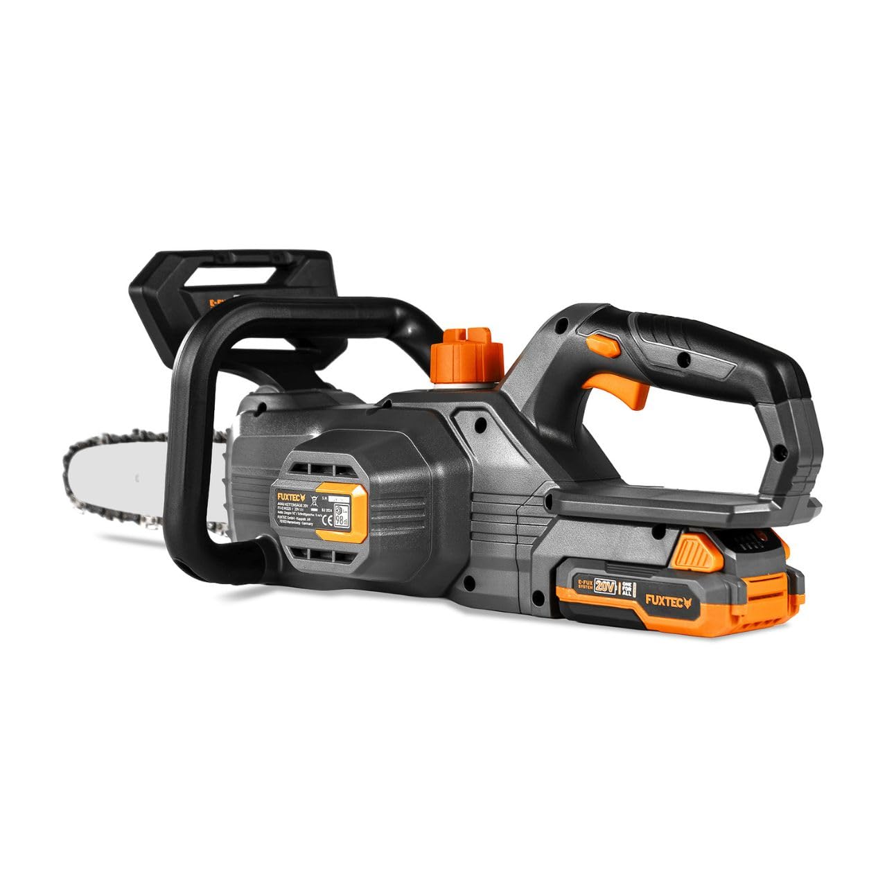 Motosega a batteria 20V FUXTEC FX-E1KS20 – con batteria e caricatore – lunghezza di taglio 24 cm (10 pollici) velocità della catena di 5m/s – leggera e compatta