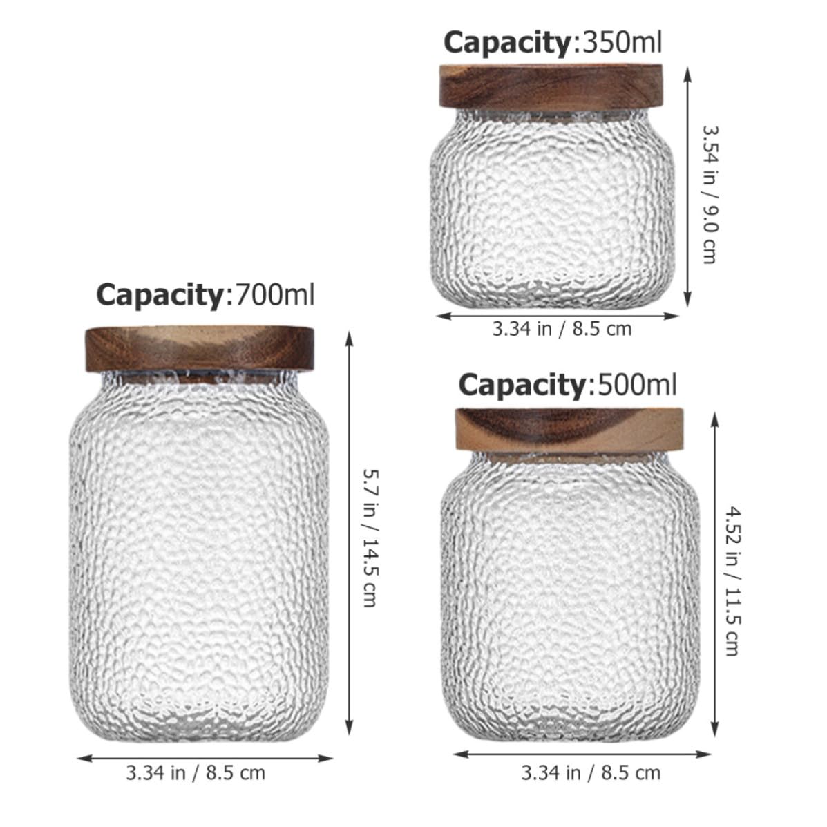 Tarros Herméticos Capacidad 350ml, 500ml y 700ml Juego de 3 de Vidrio con Tapa de Madera de Acacia Recipientes Multipropósito para Almacenamiento de Café y Té