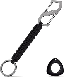 Paracord Survival Keychain avec Mousqueton, Clip de Crochet pour Anneau de lanière tressée, Multitool EDC pour Clés Couteau Lampe de Poche Camping en Plein air Randonnée by SkyFox