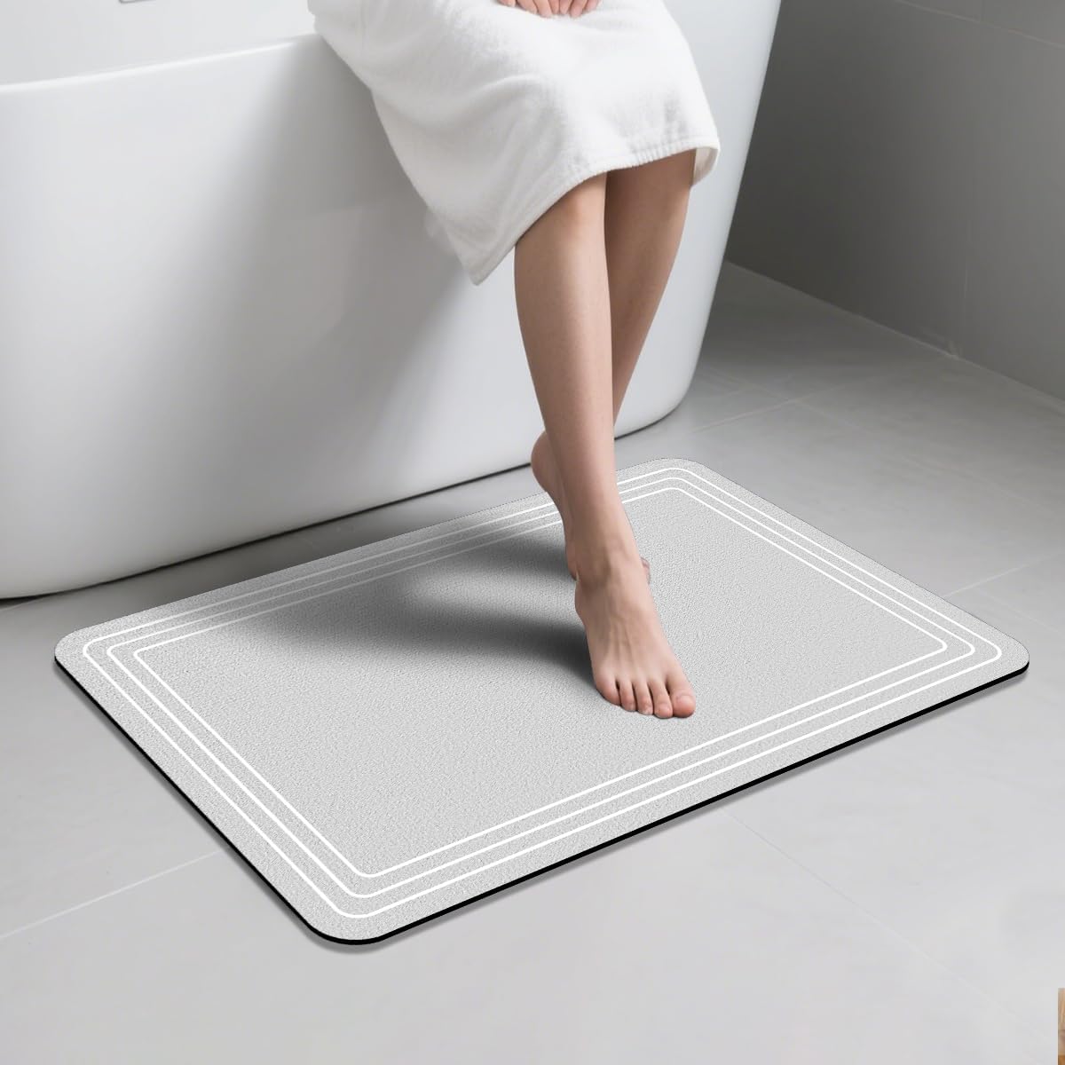 Bath Mat, Bathroom Mat Non Slip, Washable Absorbent Quick Dry Bath Mats for Bathroom, Fits Under Door Bathroom Floor Bathtub Mat for Bath (Silver White,20?x32?) Silver White 19.7×31.5