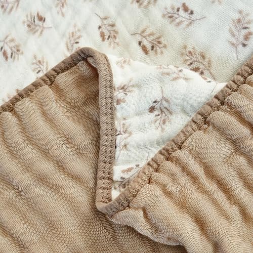 Image of Muslin Throw Blanket 100% Cotton 6-Layer Gauze Floral Pattern Cooling Blanket Lightweight Soft Breathable Quilt for All Season Both Sides for Sofa Couch (Leaves Tan, Throw 50 inchx60 inch)