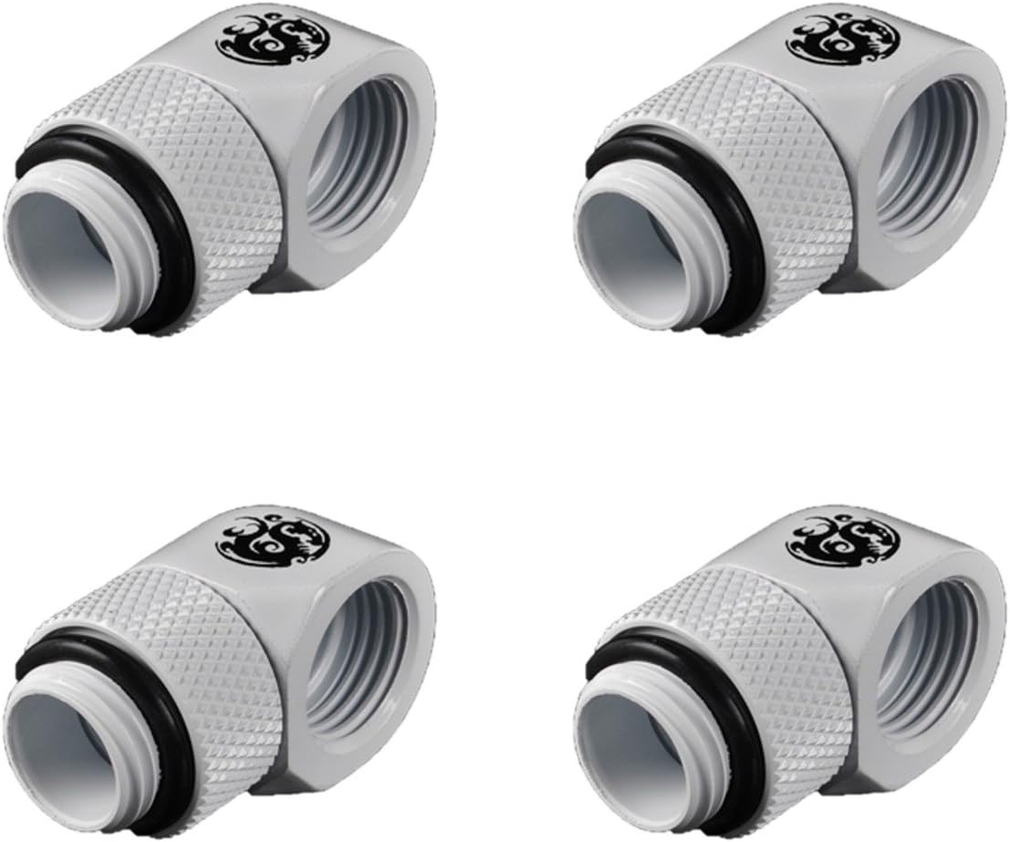 Bitspower G1/4" Male to Female Extender Fitting, 90 Degree Rotary, Deluxe White, 4-Pack