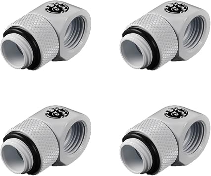 Bitspower G1/4" Male to Female Extender Fitting, 90 Degree Rotary, Deluxe White, 4-Pack