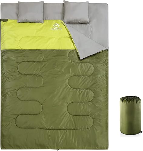oaskys Double Sleeping Bag for Adults with 2 Pillows - Queen Size XL Waterproof Sleeping Bag for All Season Camping Hiking Backpacking 2 Person
