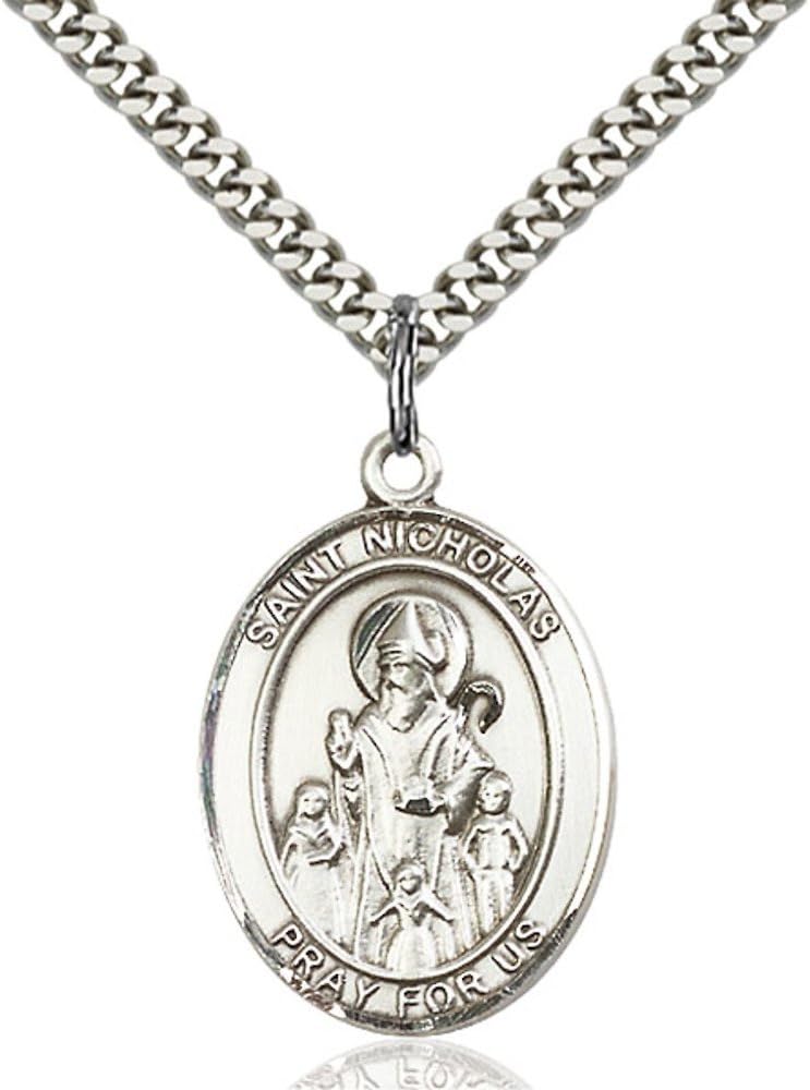 Bonyak Jewelry St. Nicholas Hand-Crafted Oval Medal Pendant in Sterling Silver