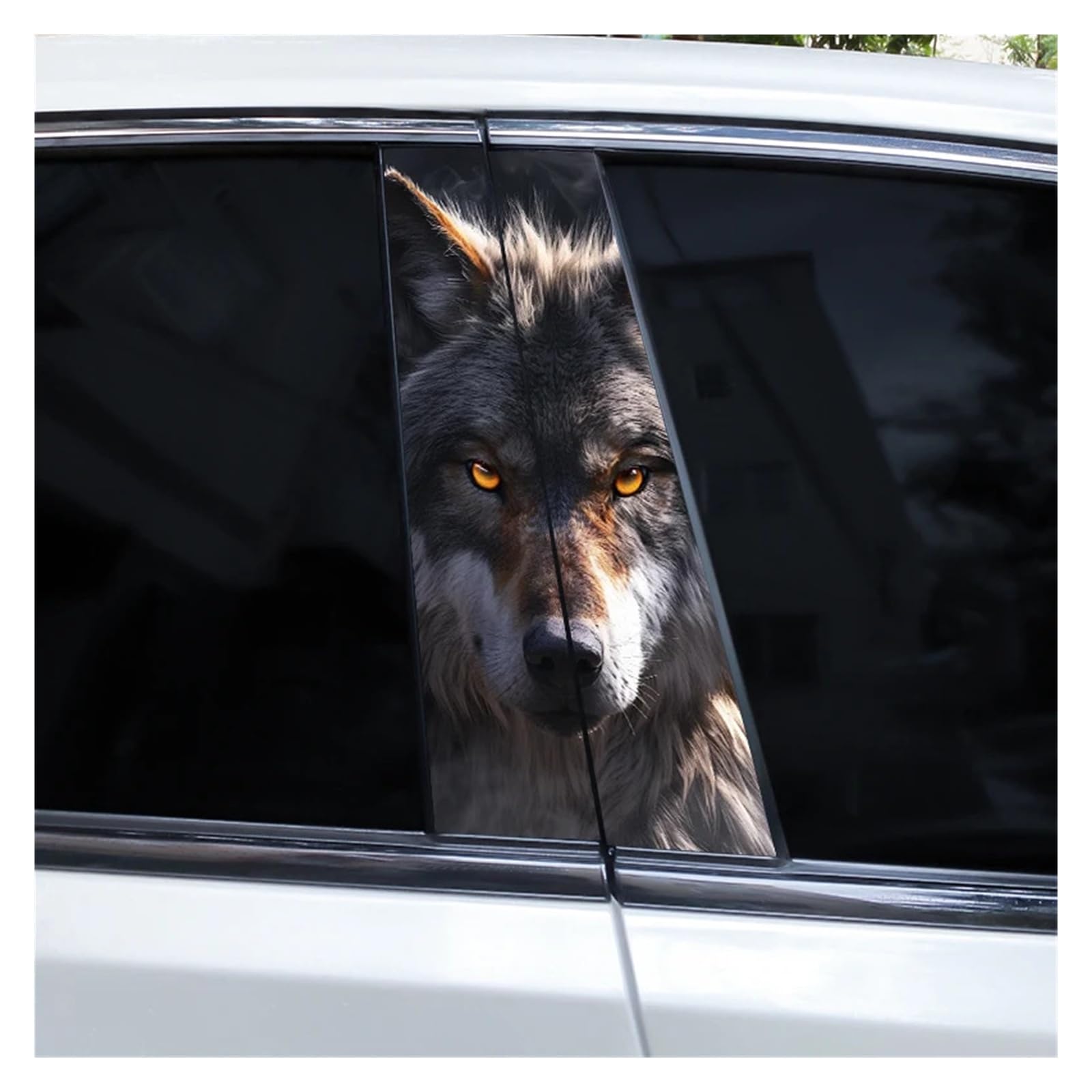 Car Side Decals 2pcs White Black Wolf Animal Car B-Pillar Stickers Door Post Sun-Proof and Waterproof Center Column Decal(Style P)