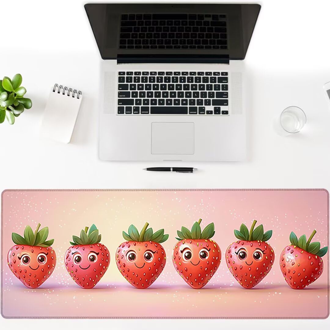 Podkładka pod mysz do gier XXL - 1600x800x3mm - owocowa duża antypoślizgowa mata na klawiaturę biurową ze zszytymi krawędziami, różowa duża podkładka pod mysz do gier do biura i domu, poprawia