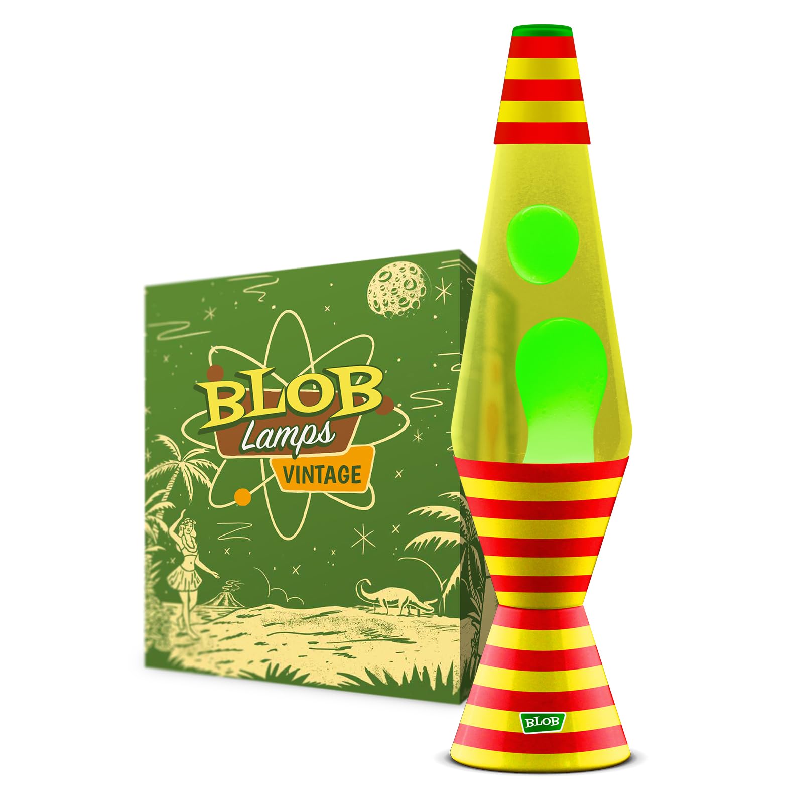 Blob Lamps Green/Yellow Blob Lamps® Carnival Stripe Liquid Motion Lamp Vintage Red & Striped Metal Base & Cap Wax Clear Liquid 14.5” Mood Light Lamp