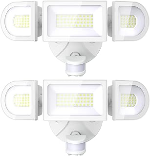 2 Pack 50W Motion Sensor Light Outdoor, 4600LM LED Security Light, 6500K Flood Lights Outdoor Motion Sensor, IP65 Waterproof 3 Head Adjustable Motion Activated Lights for House Yard Garage