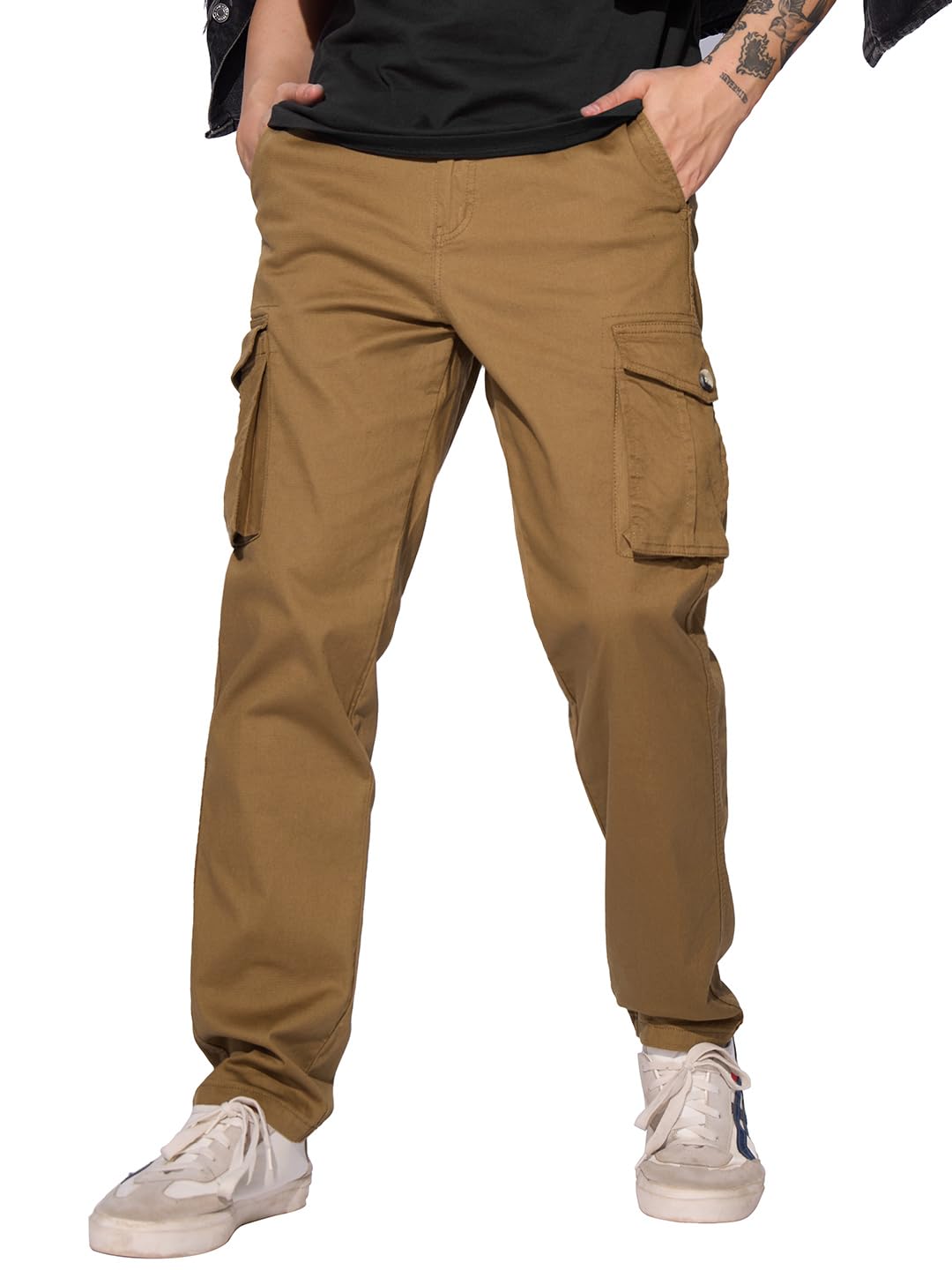 the souled store Solids: Rust Men and Boys Buttoned Straight Fit Cotton Cargo Pants-picture-41