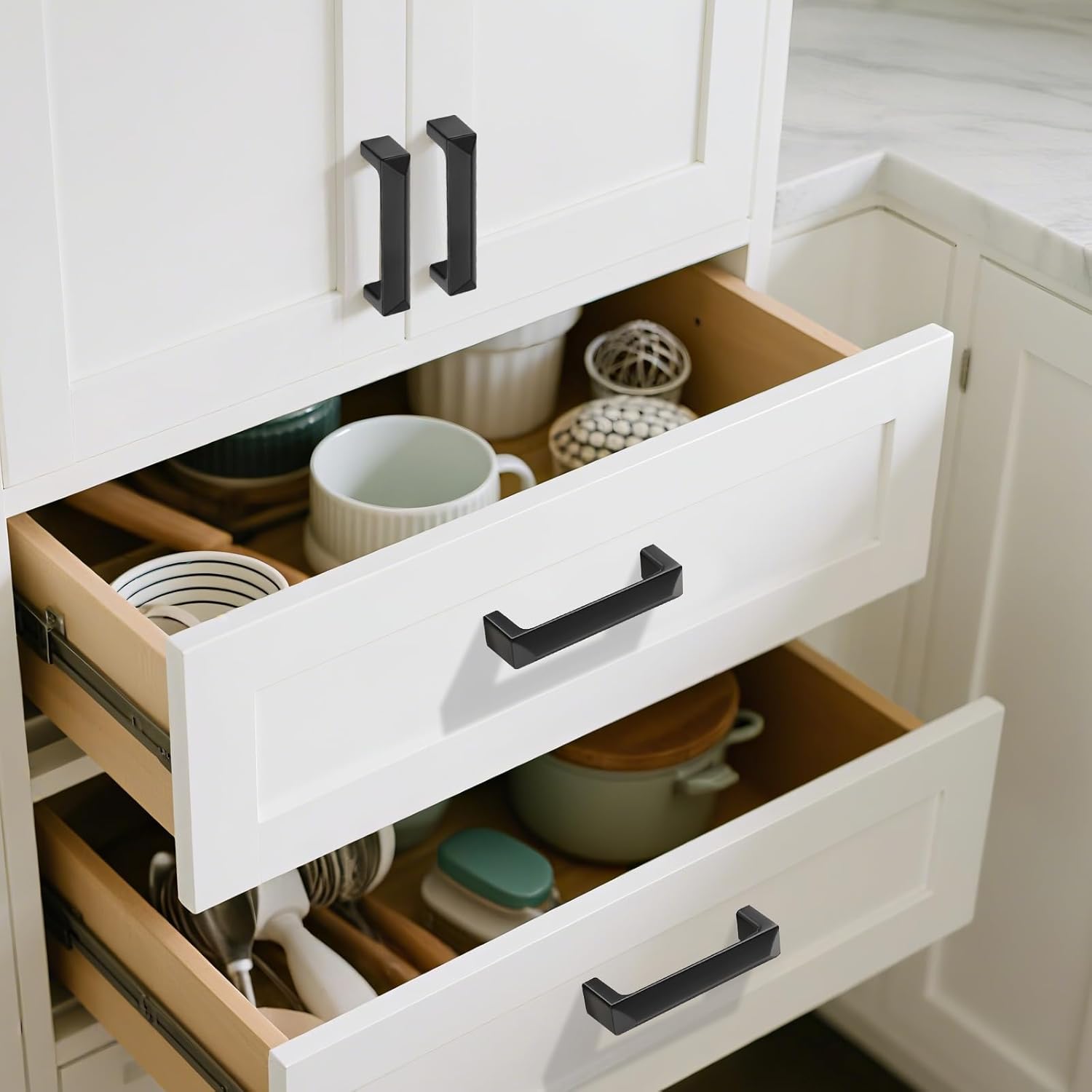 Gobrico 20 Pack 3 inch Hole Centers Cabinet Pulls, Matte Black Kitchen Cabinet Handles, Solid Zinc Alloy Drawer Pulls, 3-3/8" Total Length for Bathroom Cupboard