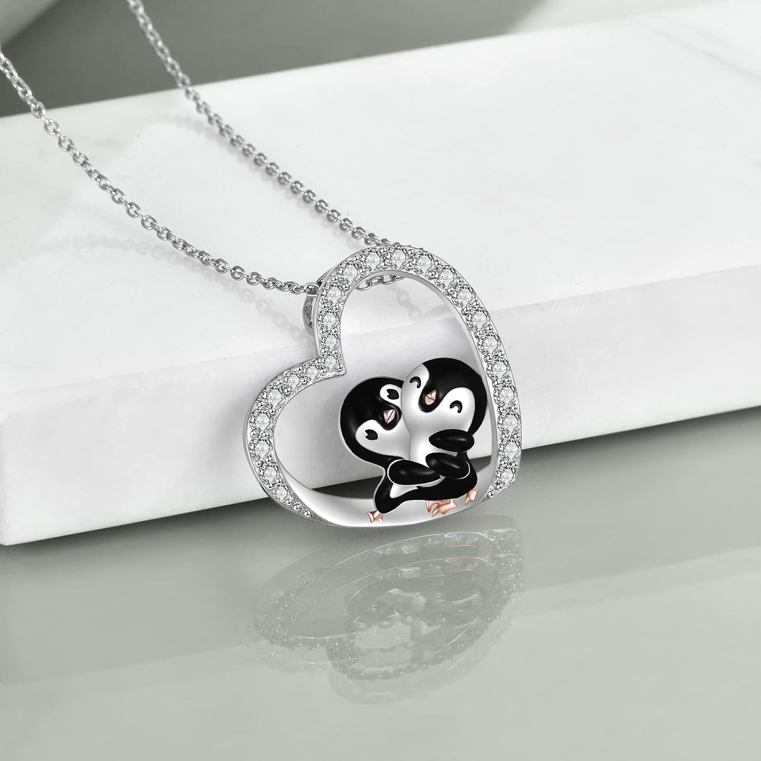 POPKIMI Penguin Necklace Sterling Silver Crystal Penguin Jewelry Penguin Gifts for Penguin Lover Women - Image 5