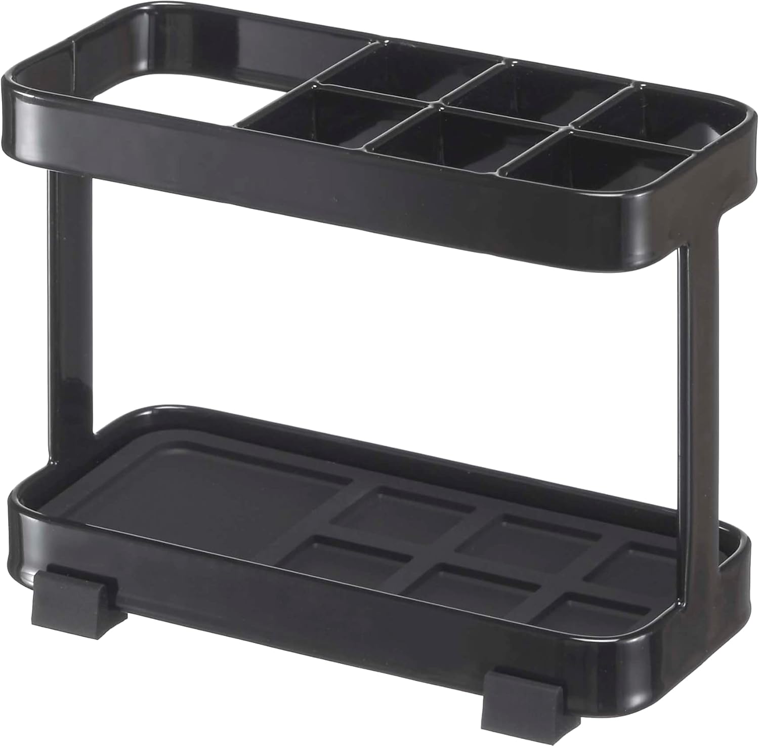 Black Steel Tower Toothbrush Stand with Rubber Mat