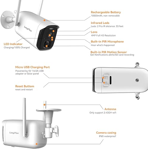 Miniatura 2 de LongPlus Cámaras de seguridad con energía solar inalámbricas para exteriores, cámara de detección de movimiento AI 2K para el hogar, cámara de