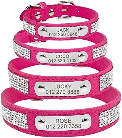 DidogSoft Rhinestone Studded Custom Dog & Cat Collars - Sparkly Crystal Studded for Small Medium Large Dogs,Hot Pink,L Size