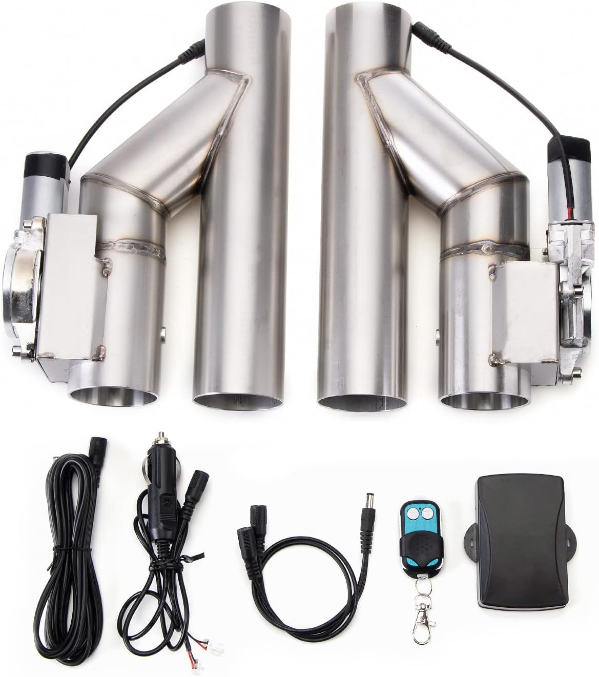 RJSPHH 2.5 Inch Electric Exhaust Cutout Motor E-cut Valve Kit, Catback Single Y Pipe 2 pcs with One Controller Remote Kit