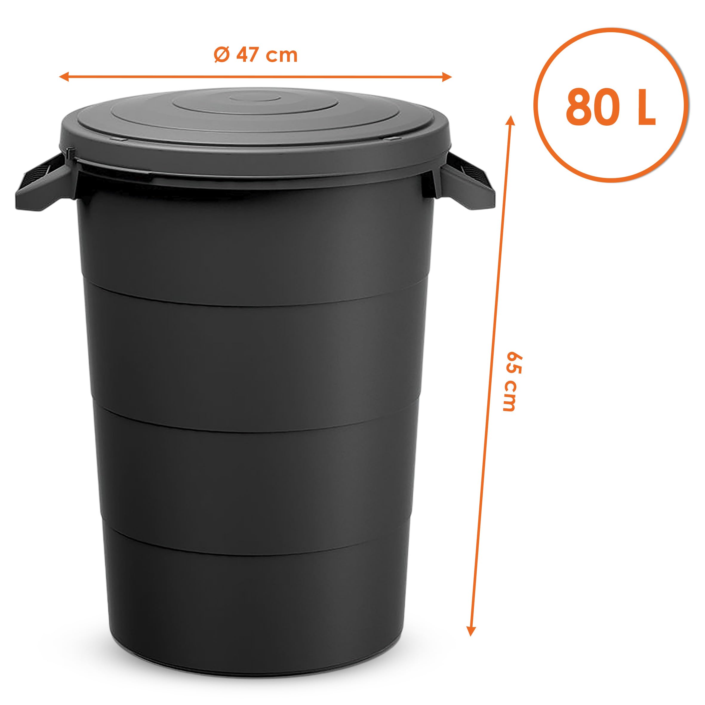 Spetebo Regenwasser Tank 80 Liter mit Deckel - anthrazit - Universal Kunststoff Tonne mit Tragegriffen - Regentonne Regenfass Allzweck Garten Abfall Eimer