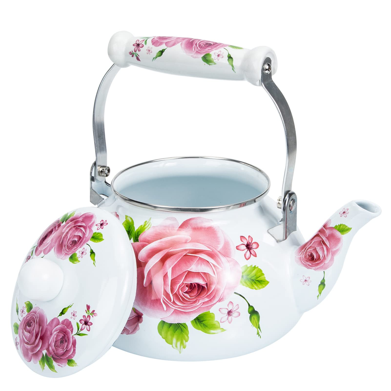 Vaguelly Théière Émaillée 2.5L - Bouilloire À Thé En Émail Compatible Induction Avec Poignée Confortable - Parfaite Pour Maison Bureau Hôtel