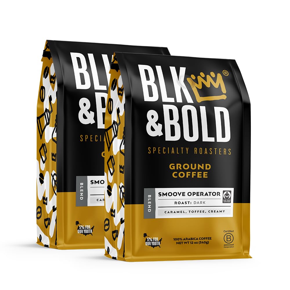 BLK & Bold Ground Coffee, Smoove Operator Dark Roast, 100% Arabica Coffee Beans, Caramel Toffee Notes, Smooth Full Bodied For Drip Coffee Maker,