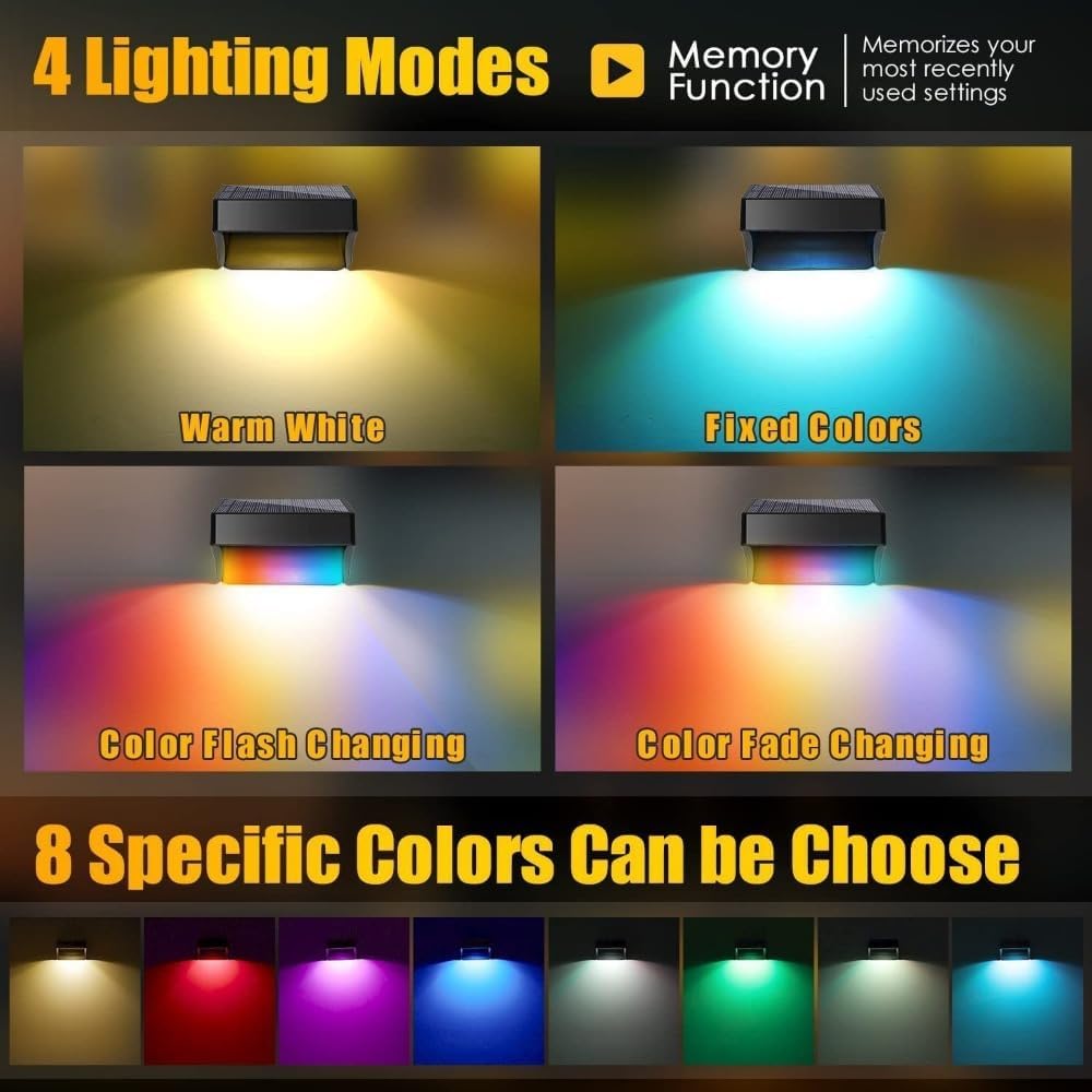 Solar Powered Outdoor Wall Lights, Step Lights, Fence Lights, Multicolor or Fixed Color, Ambient Lighting, Simple Stylish Design, Easy Installation
