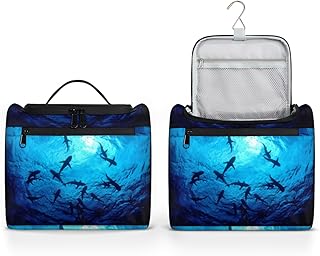 Bolsa de higiene pessoal pendurada para mulheres, tubarões animais do oceano bolsa de lavagem de viagem de grande capacidade bolsa de maquiagem portátil bolsa de banheiro impermeável para chuveiro bolsa de banheiro para cosméticos acessórios essenciais, Multicor