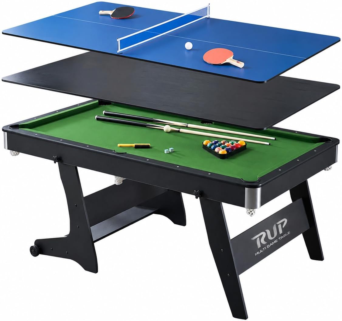 RUP 6ft 3 in 1 Pool/Billiards, Ping Pong/TT, Study Multi Game Table for Home | All accesories Included for 2 Players