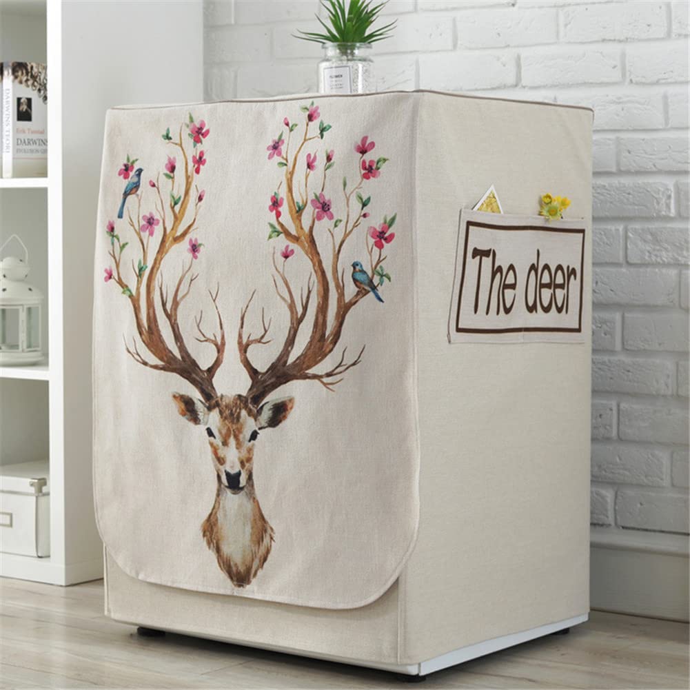 Odot Washer Dustproof Cover Front Load, Washing Machine Dryer Protector Sunscreen Waterproof Tumble Dryer Case Protective Cover for Most Front Loadi (Nordic Deer 1,L)