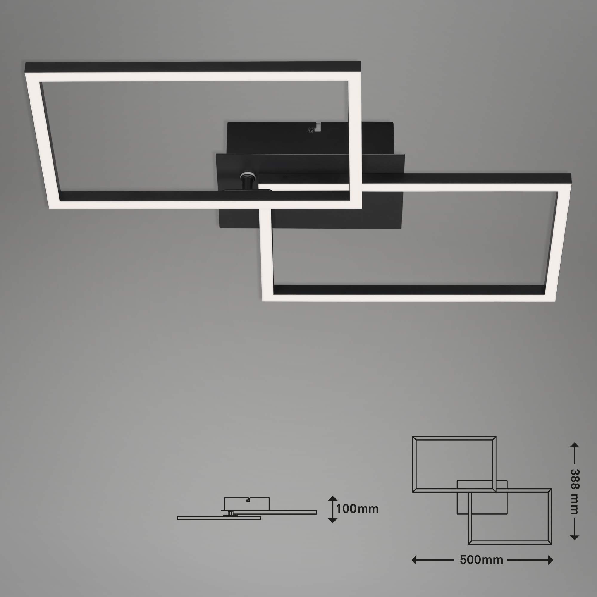 Briloner Lampa Sufitowa LED z Pilotem | Ściemniana | Regulacja Barwy Światła 3000–4000K | Nowoczesny Design | Do Salonu, Sypialni, Kuchni | 50x38,8x7,8 cm