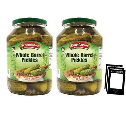 Hengstenberg - Pepinillos alemanes de barril de 57.5 onzas (paquete de 2) con calcomanías de fecha de apertura (2)