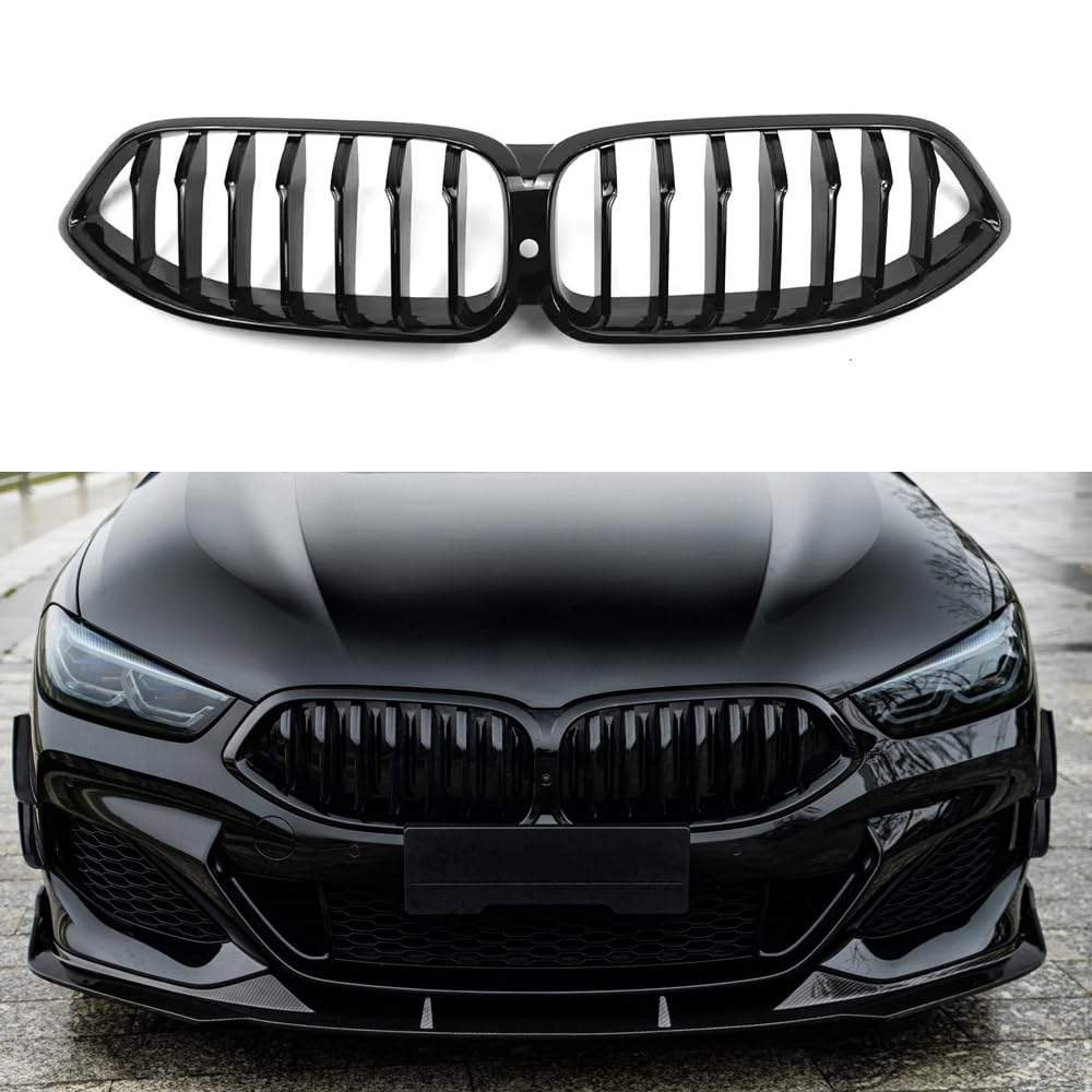 Front Bumper Double Kidney Grille Compatible with 2019-2022 BMW 8 Series G14 G15 G16 840i M850i (ABS,Single Line)