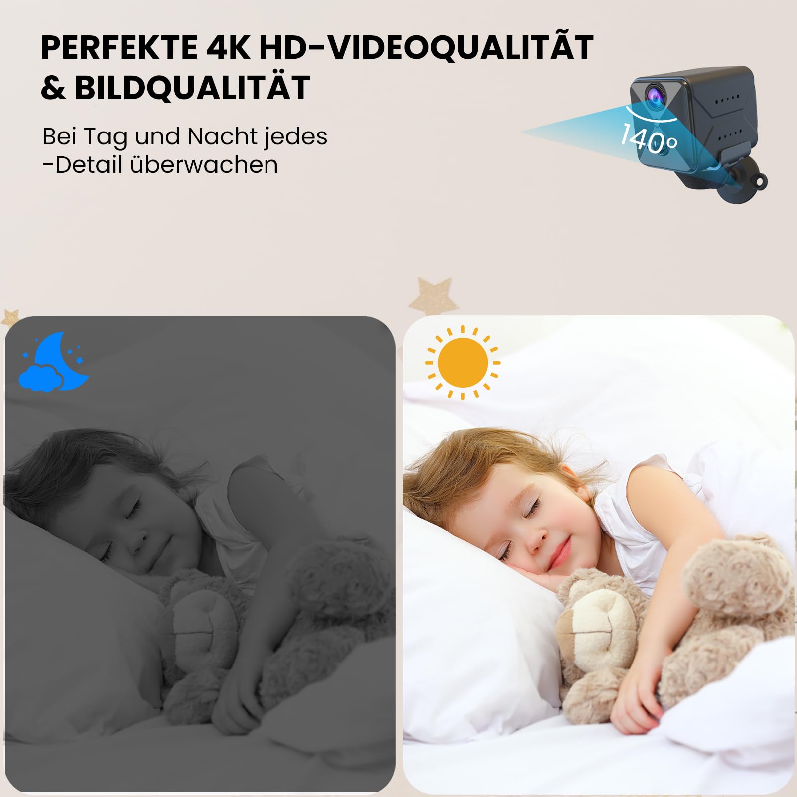 javiscam Mini-camera, 2K bewakingscamera, camerabewaking voor binnen, met 64G SD, mini-camera, live overdracht, mobiele telefoon, app, 110 dagen lange stand-by wifi-camera, bewegingsmelder, nachtzicht